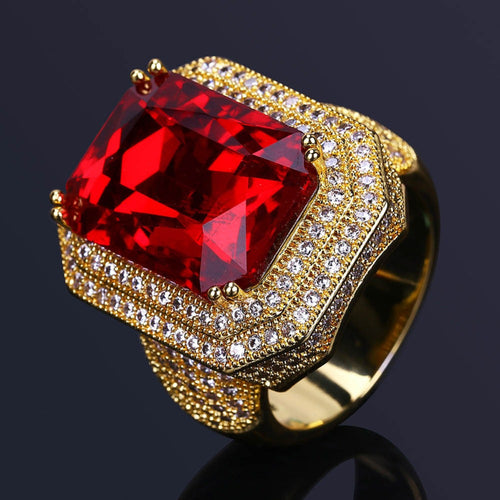 20mm Square Cut Red Rhinestone w/ Diamond Studs Ring